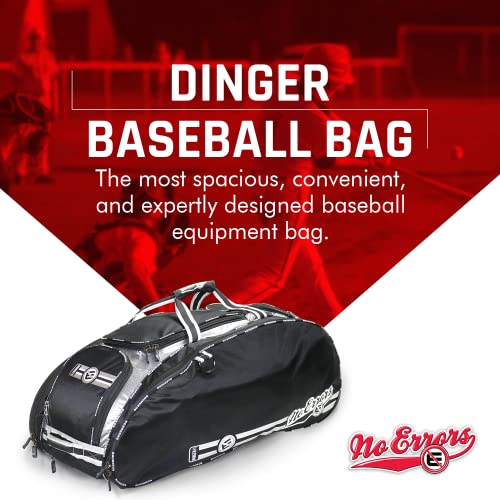 No Error Sports Dinger Baseball Bat Bag With Wheels - Spacious 15 Pocket Baseball Gear Bag - Fits 4 Bats, Helmets, Cleats, Gloves - Hangs On Fence (Black) #TOP1