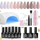 Beetles Gel Nail Polish Kit with Uv Light Base Gel Top Coat, 6 Colors Nude Neutral Nail Polish Starter Kit, Soak off Led Set DIY Manicure Home Nail Essentials Gift for Girls Women