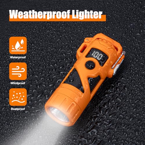 LcFun Electric Lighters Rechargeable Waterproof Dual Arc Plasma Lighter with Battery Display & Flashlight Windproof Electronic USB Lighter for Candle, Camping, Hiking, Survival Gear Supplies