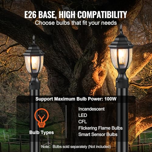 VEVOR 2 Pack Dusk to Dawn Outdoor Post Light, 15.35 in, Waterproof Lamp Post Light Fixtures with 3.5 in Pier Mount Base Glass Shade, Lightning-proof Exterior Pole Column Light for Patio Garden Pathway by VEVOR - Image 4