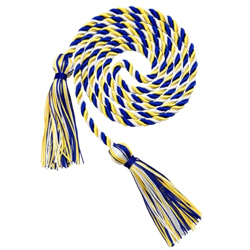 Image of Graduation Honor Cords Royal Blue Gold and White Honor Cords with Tassels for Graduation Students