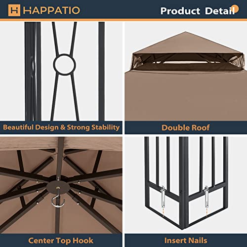 Happatio 10' X 12' Outdoor Patio Gazebo, Outdoor Canopy Gazebo For Garden,Yard,Patio With Ventilation Double Roof With Mosquito Netting,Light Brown #TOP3