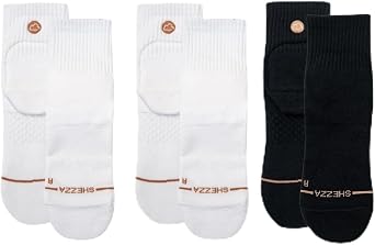 SHEZZA 3 pack- 2 White & 1 Black Anti-Blister Cushided Heel Padded Quarter Sock Bundle- Size Medium