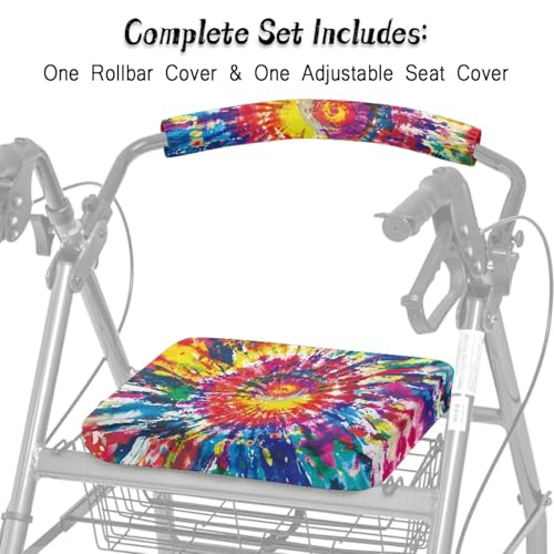 Image of Tie-Dye Rollator Walker Seat and Backrest Covers Universal Walkers Seat Covers Soft Rollator Accessories for Seniors Women Men