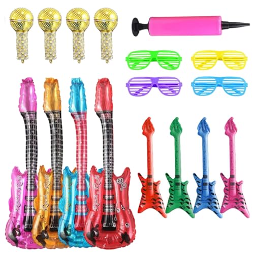 17Pcs Inflatable Party Props, Inflatable Guitar+Inflatable Microphone+Colored Glasses, Party Props for Kids Adults Party Decoration, Inflatable Toys for Carnival Birthday Party