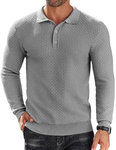 COOFANDY Knit Polo Shirt Long Sleeve Sweater Polo