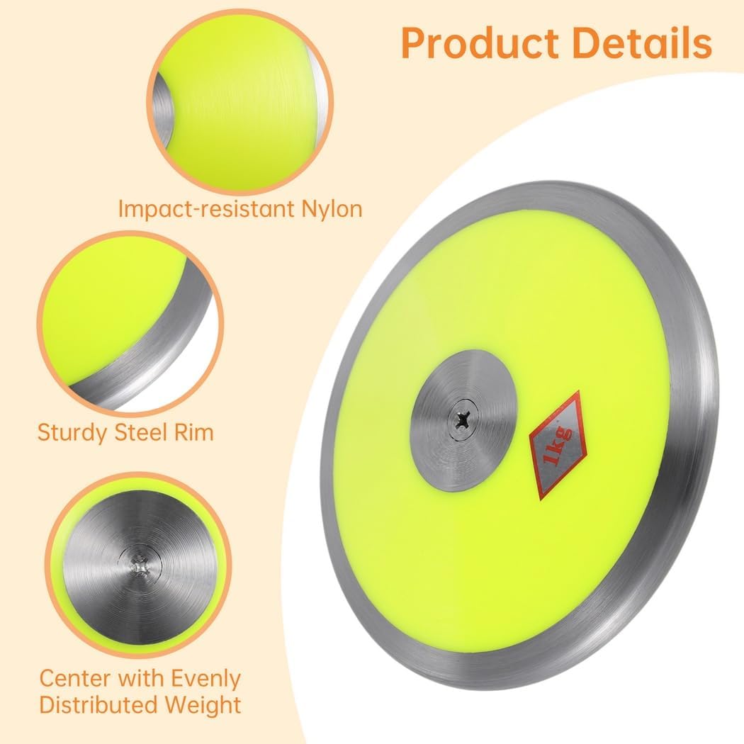 1 kg Training Discus, 2.2 lbs Sports Discus with Steel Rim and Nylon Center, Professional Throwing Disc for Men and Women, Outdoor Practice Discus for Beginners and Experts