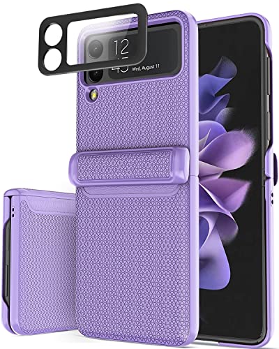 Vihibii Galaxy Z Flip 3 Case With Hinge Protection & Camera Screen Protector - Slim, Non-Slip, Lightweight, 5G-Compatible (Purple) #TOP6