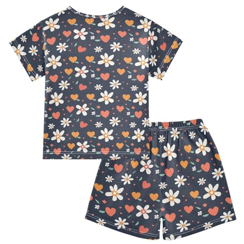 ALAZA Daisy Flowers Hearts Pajama Set Short Sleeve Sleepwear Soft Lounge Nightwear2
