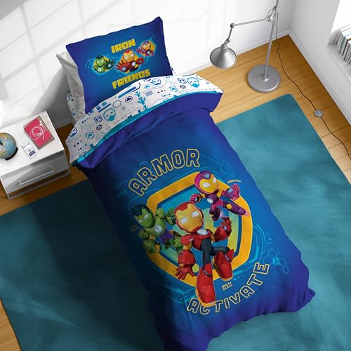 Image of Sunny Side Up Kids Comforter Set Includes Sheets and Pillow Covers - Soft and Cozy Bed Set for Stylish Room Decor, Blue - Iron Man and His Awesome Friends, 5 Piece Twin Size Bedding