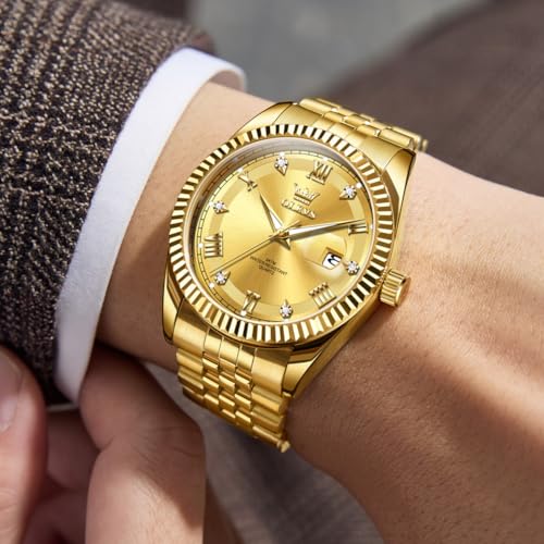 Image of OLEVS Classic Mens Watch Diamond Analog Luxury Watches Stainless Steel Waterproof Date Two Tone Luminous Watch for Men
