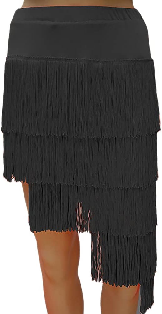 Whitewed Asymmetrical Hem Layered Fringe Latin Dance Practice Skirt Costumes