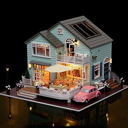 Rylai Architecture Model Building Kits with Furniture LED Music Box Miniature Wooden Dollhouse Queenstown Holidays Series 3D Puzzle Challenge