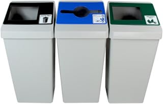 Smart Sort Triple Bin 66 Gallon Commercial Trash, Recycling, and Organic Waste Bin for Businesses, Schools, Lobbies, and Public Spaces