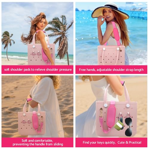 Image of LBU Strap for Bogg Bag Accessories with Neoprene Handle Wrap, Detachable Shoulder Pad, 2Pcs Key Holders Adjustable Crossbody Shoulder Strap Wrap for XL /Medium /Small Rubber Tote Beach Bog Bags