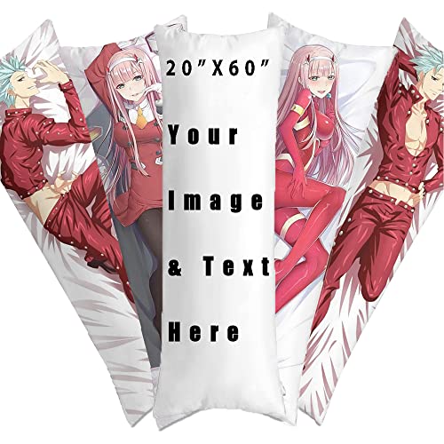 Excmoky Custom Anime Body Pillow Cover, Custom Body Pillowcase with Picture Or Text, Personalized Body Pillow Cover Two-Sides Design Washable Soft with Zipper 20