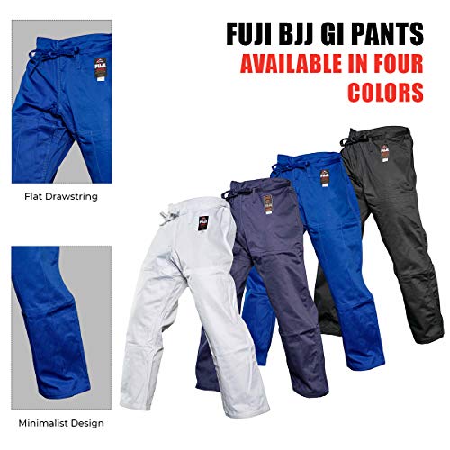 FUJI Sports Brazilian Jiu-Jitsu Gi Pants – Adult BJJ Pants, Flat Drawstring, Reinforced Cotton, For Training & Competition, Blue, Size, A2