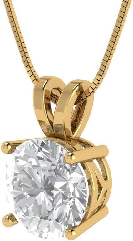 Clara Pucci 14K Yellow Gold Plated Solitaire 16" Box-Chain Necklace - Sterling Silver 2ct Round Cut Moissanite Pendant - Image 2