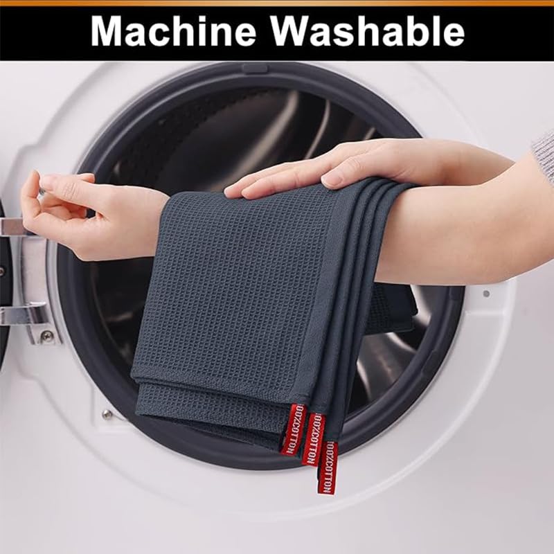 Image of Cotton Kitchen Dish Cloths, 6 Pack Super Absorbent and Lint Free Waffle Weave Dish Towels, Fast Drying Dish Rags for Washing Dishes, 13.4 X 13.4 Inch, (Dark Grey, Pack of 6)