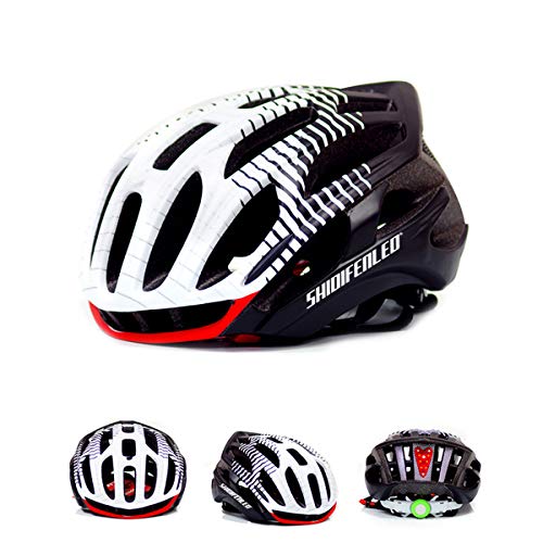 WangsCanis - Casco de bicicleta para adultos, ligero, con flujo de aire, para ciclismo en carretera y montaña, casco de bicicleta con faro trasero, unisex, color blanco, talla única