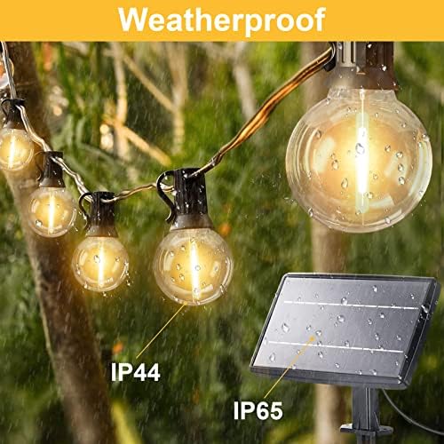 GLUROO 60FT G40 Solar Powered LED String Lights Outdoor, Remote Control, 4 Lighting Mode & USB Charged Garden Patio Lights, 2700K Plastic 30+1Bulbs Waterproof Festoon Lights for Outside, Home, Party