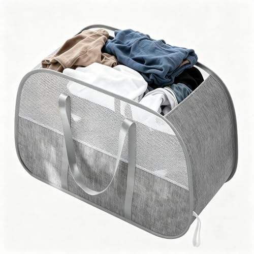 95L Collapsible Laundry Basket, Dirty Clothes Hamper | Foldable Laundry Hamper with Handles, Breathable Mesh Design, Sturdy Steel Frame, For Bedroom, Dorm, Bathroom