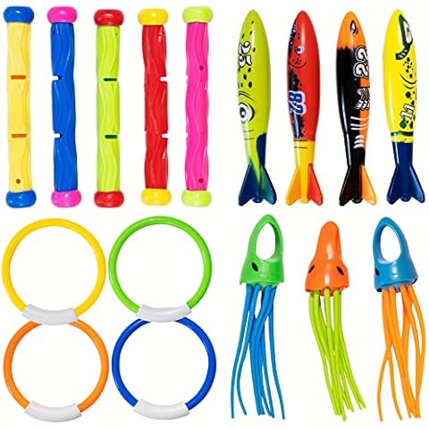 NEALMART Diving Pool Toys, Swimming Pool Toys 16 PCS, Underwater Diving Toys Set Includes Dive Sticks,Toypedo Bandits, Diving Rings and Jellyfishes Gift for Kids, Fun for Summer Cover