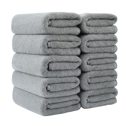 フェイスタオル 速乾 通気 吸水 10枚セットマイクロファイバー 34×75cm ふわふわ 家庭用 タオル 軽量肌に優しい タオルセット (グレー)