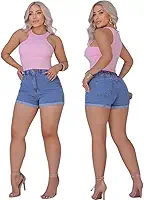 Short Jeans Feminino Estiloso com Elástico Na Cintura