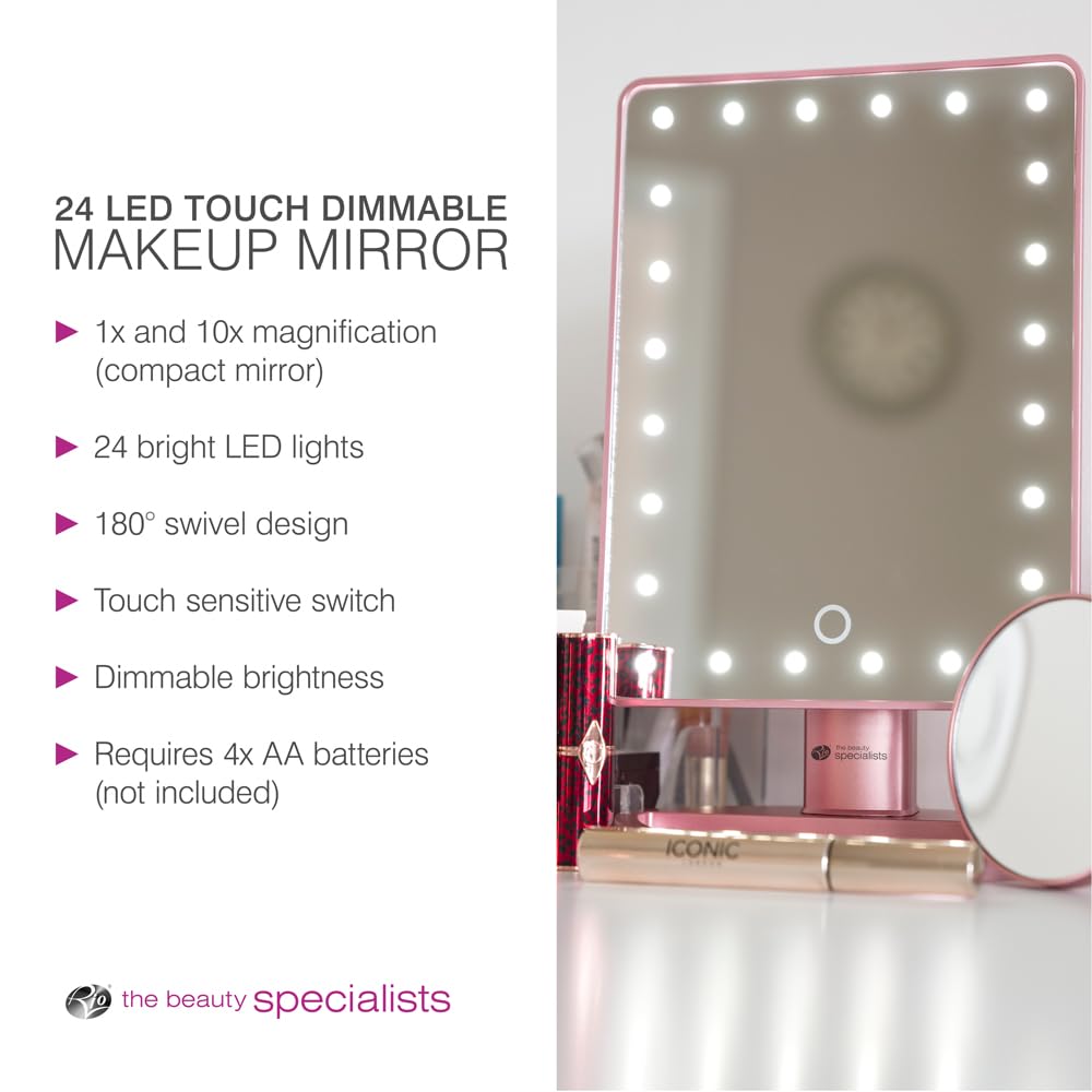 Rio Kosmetikspiegel mit 24 LEDs, mit abnehmbarem Mini-Spiegel mit 10-facher Vergrößerung, Rotgold