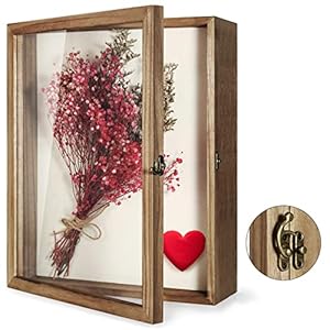 TJ.MOREE Shadow Box Vitrine 13 x 16 Blumen Schatten Box Rahmen mit Glasfenster Bilderrahmen Hochzeit Bouquet Memorabilia Medaillen Fotos Memory Box für Andenken