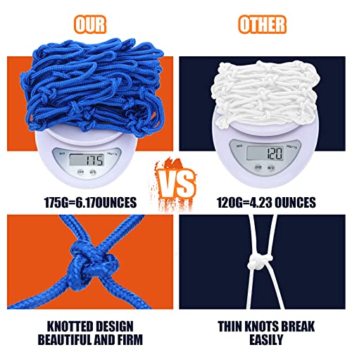 2 Pcs Basketball Net Replacement Heavy Duty Basketball Hoop Net Bold Polyester Woven Rope For Indoor And Outdoor, 12 Loops, Blue #TOP3