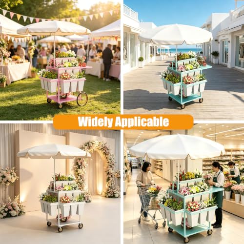 Carrito de flores rodante con sombrilla protectora solar para venta 7