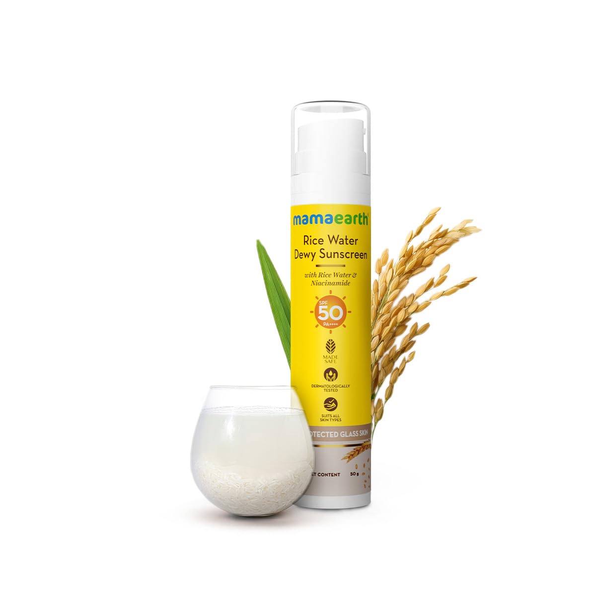 Mamaearth Rice Water Dewy Sunscreen with SPF 50 PA++++ | UVA & UVB Protection | Tan Protection | Gives Glass Skin Glow | No White Cast | For All Skin Types | 50 g-picture-44