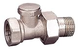 Material: Messing-vernickelt Heizkörper-Rücklaufverschraubung  Durchgangsform  Absperrbare Rücklaufverschraubung für Heizung  Absperrbar, regulierbar  Einstellschraube  Heizung