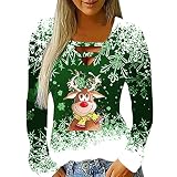 Christmas Sweater for Women New Year 2023 Funny Cute Crewneck Sweatshirt Hollowed V-Neck Crystal Sno