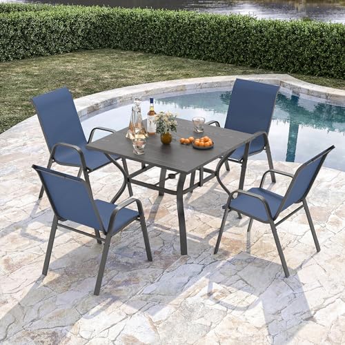 Image of Outdoor Patio Chairs Set of 6 Stackable Dining Chairs All-Weather Textilene Furniture Set for Pool, Deck, Backyard, Garden