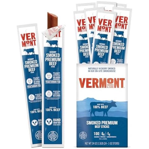 Vermont Smoke & Cure - Smoked Premium Beef Sticks - Meat Protein Snack - Portable Healthier Meat Snack for Adults & Kids - Individually Wrapped Jerky Snacks - 1oz - 24 Count Cover