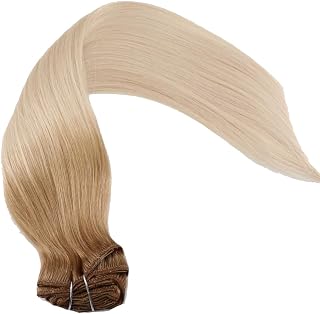 Real Human Remy Hair Clip In Hair Extensions 14 Inch 120G 7pcs Color Balayage #18/60 Rooted Dirty Blonde/Bleach Blonde Highlights Double Wefted Silky Soft Long Lasting Human Hair Extensions