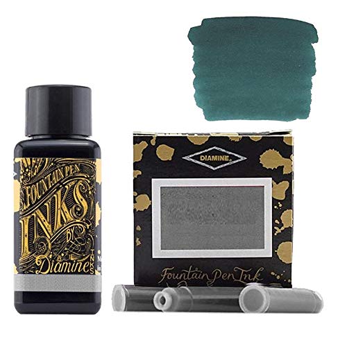 Diamine 30ml Teal Fountain Pen Ink Bottle + Ink cartridges 6 Pack