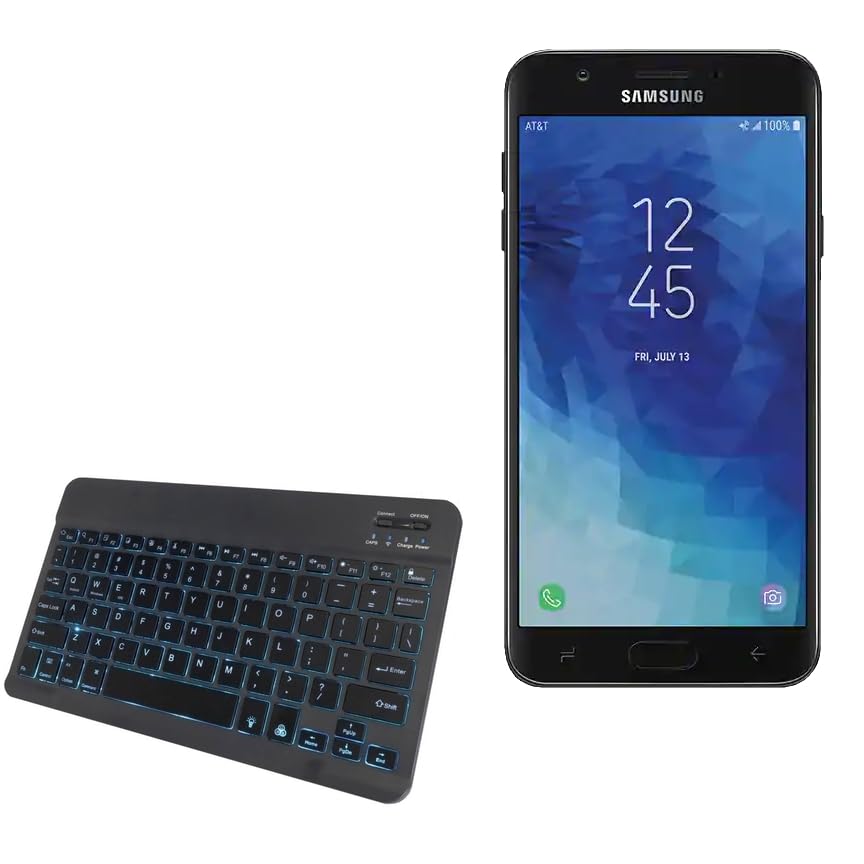 BoxWave Keyboard Compatible with Samsung Galaxy J7 (2018) - SlimKeys Bluetooth Keyboard - with Backlight, Portable Slim LED 7 Colors - Jet Black