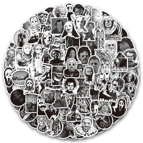 SEMYEIYO 200 PCS Horror Black Stickers and Decals Horror Movie Sticker for Water Bottles Horror Stickers Pack for Water Bottle Laptop Phone Hard Hat Bumper Gifts for Adult