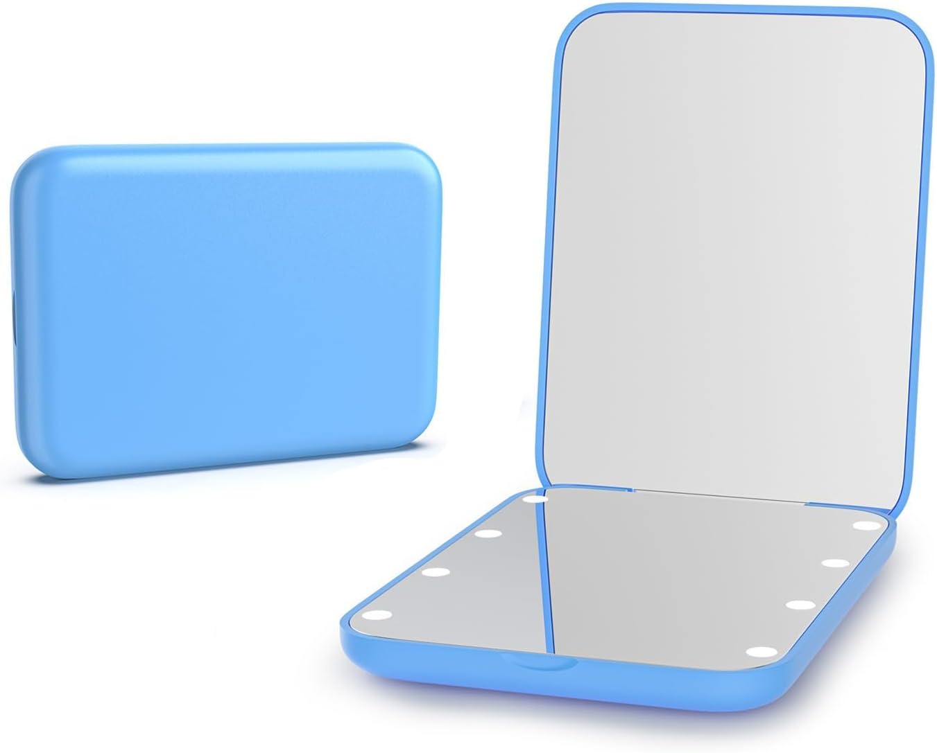 Kintion Pocket Mirror, 1X/3X Magnification LED Compact Travel Makeup Mirror with Light for Purse, 2-Sided, Portable, Folding, Handheld, Small Lighted Mirror for Gift, Blue