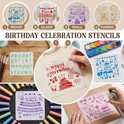 Plantillas de cumpleaños para pintar con 8 estilos reutilizables de 4 pulgadas 4
