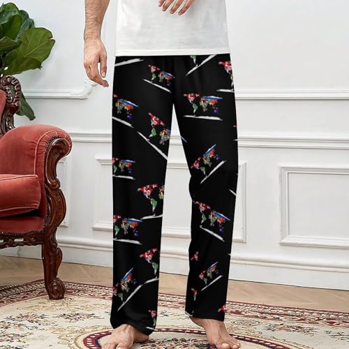 Flag Map of The World Men's Pajama Pants Lightweight Pjs Bottoms Sleep Lounge Pant with Pocket Drawstring3