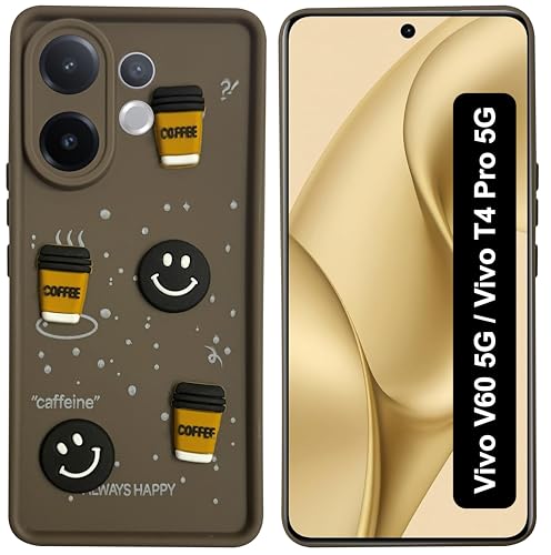 Image of SBMS Silicone Back Cover Case for Vivo V60 5G / Vivo T4 Pro 5G | Cute Fun 3D Cartoon, Coffee Design Silicone Case | Camera Protection Bump | Shockproof Case for Vivo V60 5G (Coffe Mug Brown)