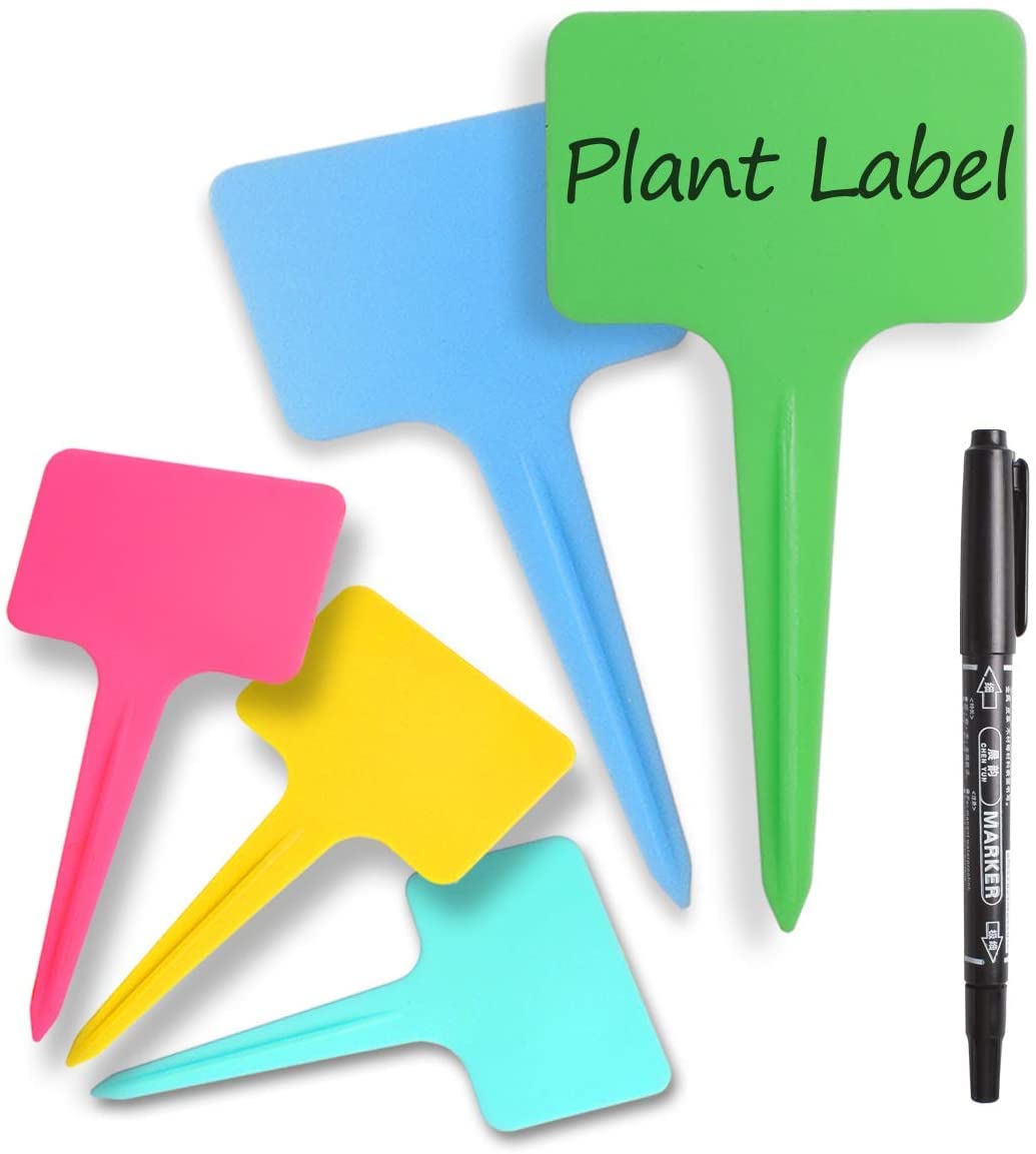 100 Pcs Plastic Plant Labels Reusable T-Shape Tags with Markers Garden  Plants Labels 2.36