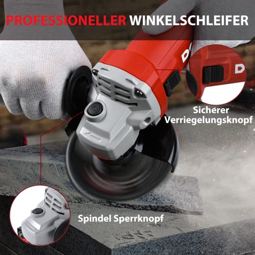 DCK Professional Winkelschleifer, 1,100W Winkelschleifer, Leerlaufdrehzahl:1,1800/min, 115mm Scheiben-ø, Zweilochschlüssel und 4x Schruppscheiben(KSM17-115B) – Bild 6