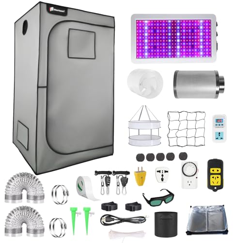 Complete Mylar Growing Tent, 4 x 4 Grow Tent Kit，48'x48'x80' Indoor Plant Growing Room LED Full Spectrum Grow Light Ventilation Inline Fan + Acceseries