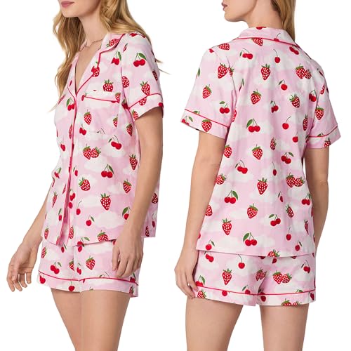 Image of Bed Head PJs Womens Matching Pajamas - Soft Organic Short Sleeve Button Down PJ Shirt & Shorts Set - Sleepwear & Loungewear